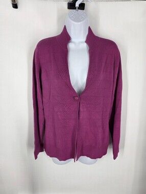 Charter Club Magenta Pink Single Button Cardigan Sweater Mock Neck Medium M Plum